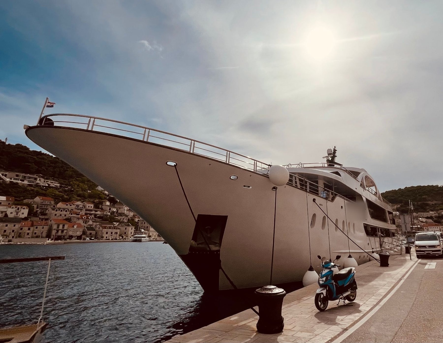 Private yacht docked at a village quay in Croatia
