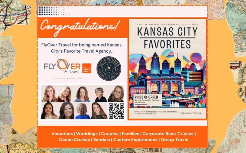 FlyOver Travel by Beach Happy Named 2024 Winner of Kansas City Favorite in the Travel Agency Category